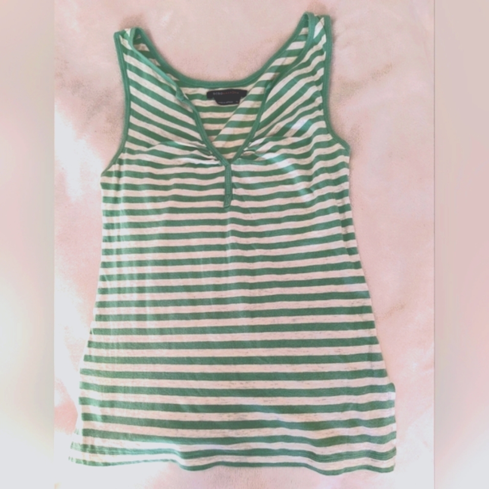 BCBG Max Azria Green & White striped Tank Top